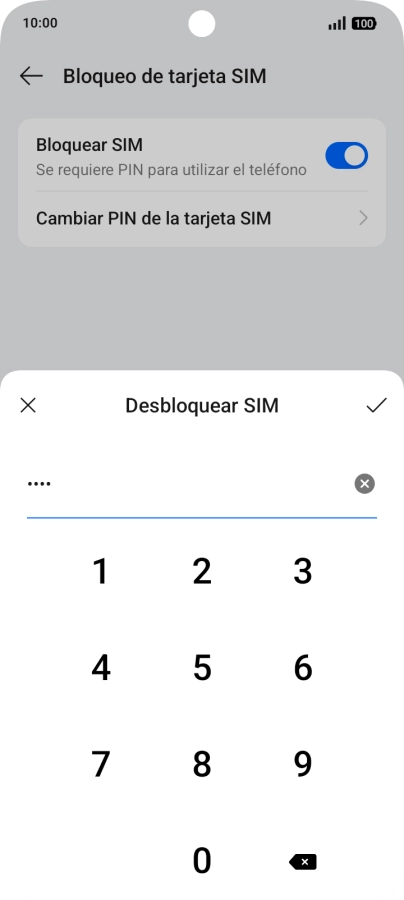 Introduce el código PIN y pulsa el icono de aceptar.