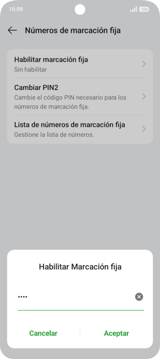 Introduce el código PIN2 y pulsa Aceptar.