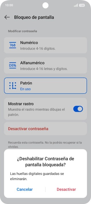 Pulsa Desactivar e introduce el código de seguridad extra que has creado anteriormente.