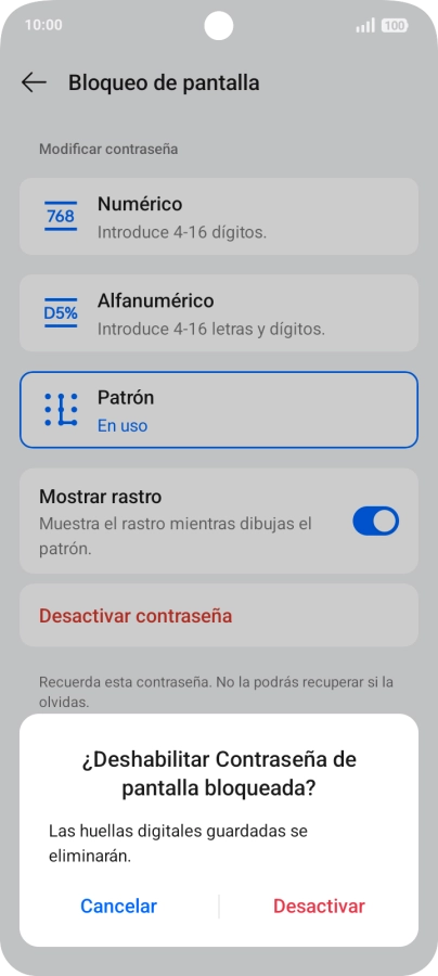 Pulsa Desactivar e introduce el código de seguridad extra que has creado anteriormente.