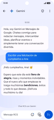 La propuesta de texto de Gemini se visualiza ahora en la pantalla.