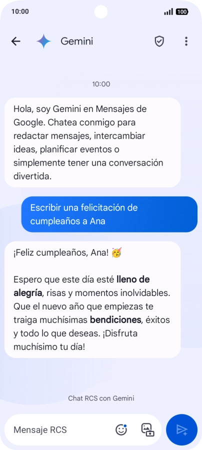 La propuesta de texto de Gemini se visualiza ahora en la pantalla.