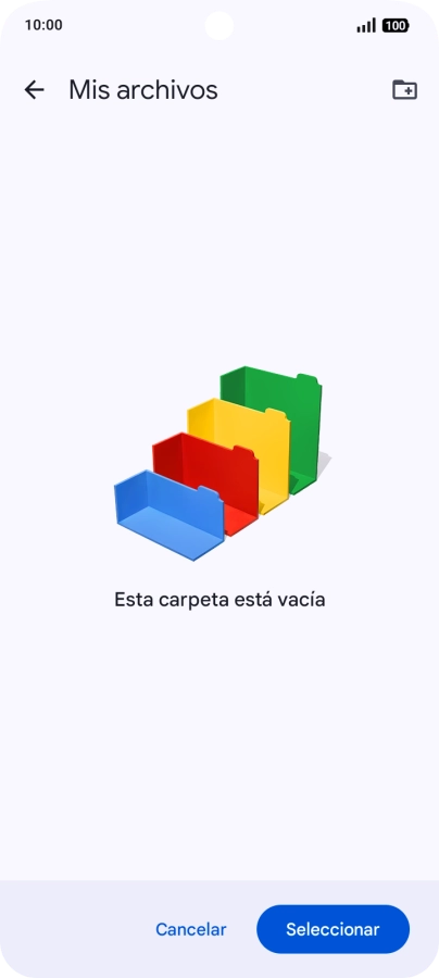 Si deseas crear una nueva carpeta, pulsa el icono de nueva carpeta y sigue las indicaciones de la pantalla para crearla.