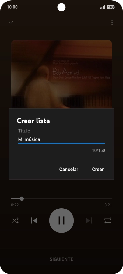 Introduce el nombre deseado de la lista de reproducción y pulsa Crear.