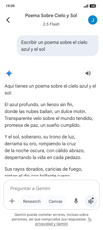 A Gemini le puedes pedir que genere un texto a partir de una descripción tuya.