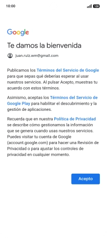 Pulsa Acepto y sigue las indicaciones de la pantalla para seleccionar los ajustes de tu cuenta de Google.