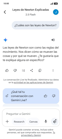 La transcripción de la conversación con Gemini Live aparece ahora en la pantalla.