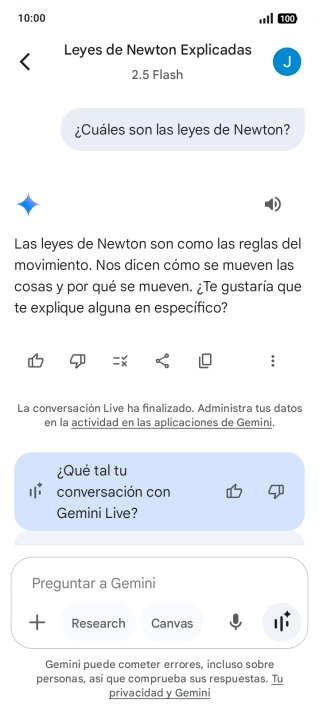 La transcripción de la conversación con Gemini Live aparece ahora en la pantalla.