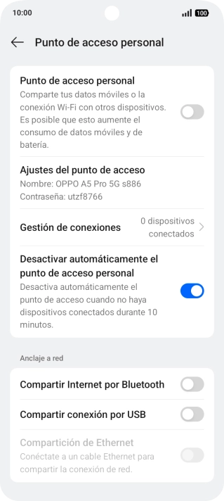 Pulsa Ajustes del punto de acceso.