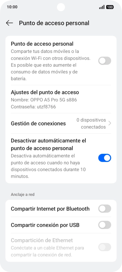 Pulsa Ajustes del punto de acceso.