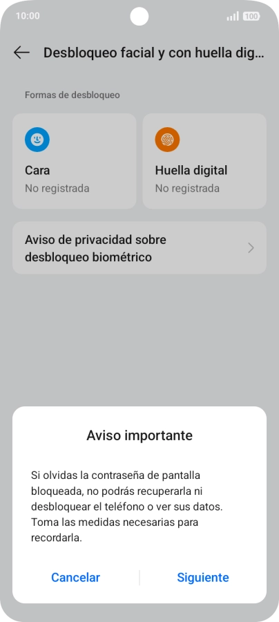 Pulsa Siguiente y sigue las indicaciones de la pantalla para crear un código de seguridad del teléfono adicional.