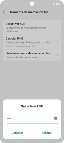 Introduce el código PIN2 y pulsa Aceptar.
