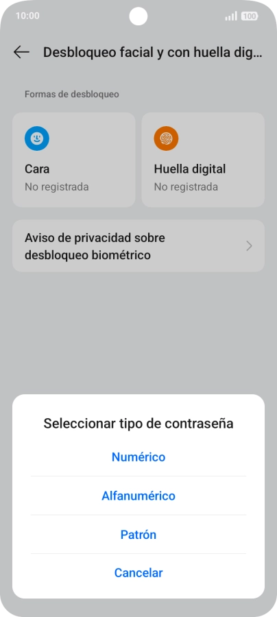 Pulsa el código de seguridad deseado.