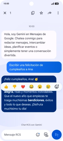 Pulsa la propuesta de texto de Gemini durante unos instantes. Sigue las indicaciones de la pantalla para utilizar el texto propuesto.