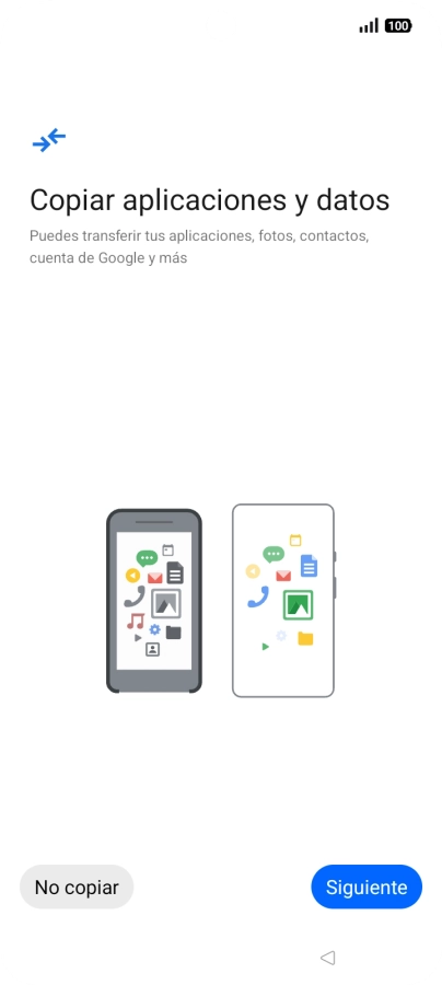 Puedes transferir el contenido de otro teléfono cuando activas tu teléfono por primera vez y cuando lo has restablecido. Cuando aparezca en la pantalla del teléfono esta imagen, ya está listo para la transmisión del contenido del otro teléfono.