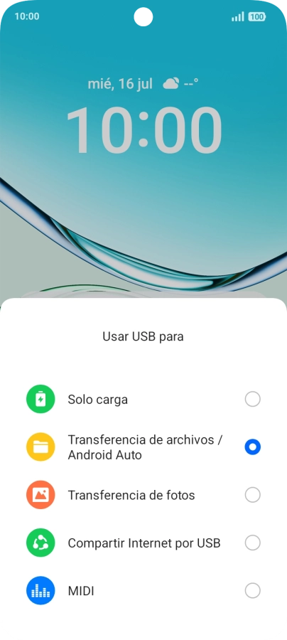 Pulsa Transferencia de archivos / Android Auto.