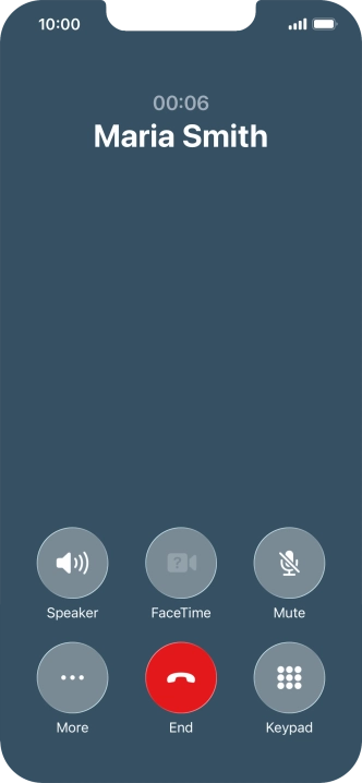 Press the end call icon to end the call and return to the home screen.
