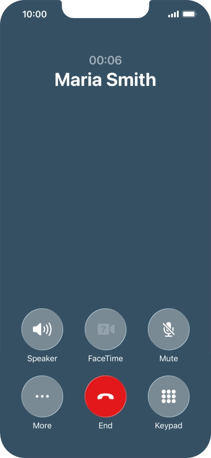 Press the end call icon to end the call and return to the home screen.