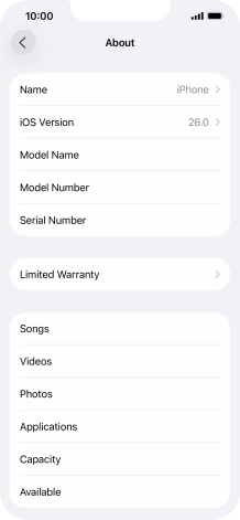 Your phone's software version is displayed next to iOS Version.