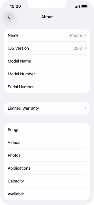 Your phone's software version is displayed next to iOS Version.
