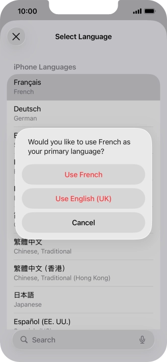 To select the new language as the default phone language, press Use ‹language›.