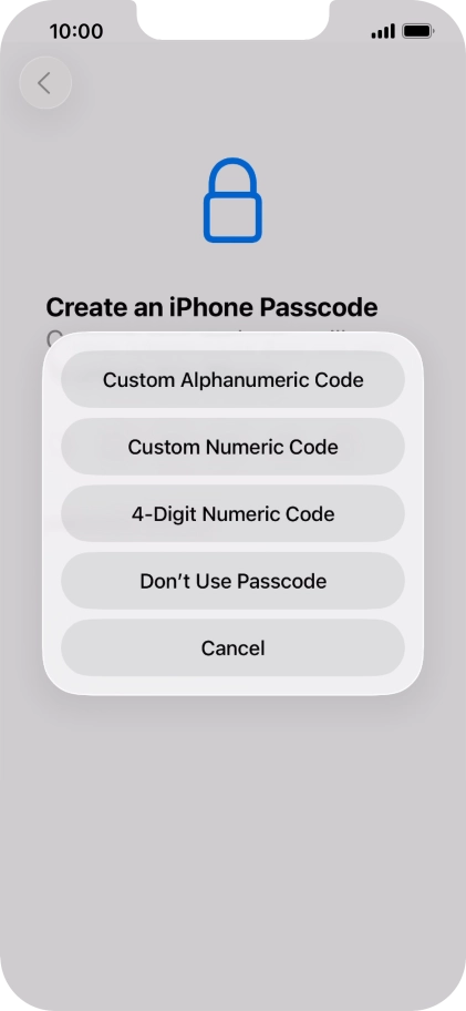 Follow the instructions on the screen to turn on use of phone lock code or press Don't Use Passcode.