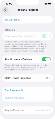 Press Turn Passcode On and key in a phone lock code of your own choice twice.
