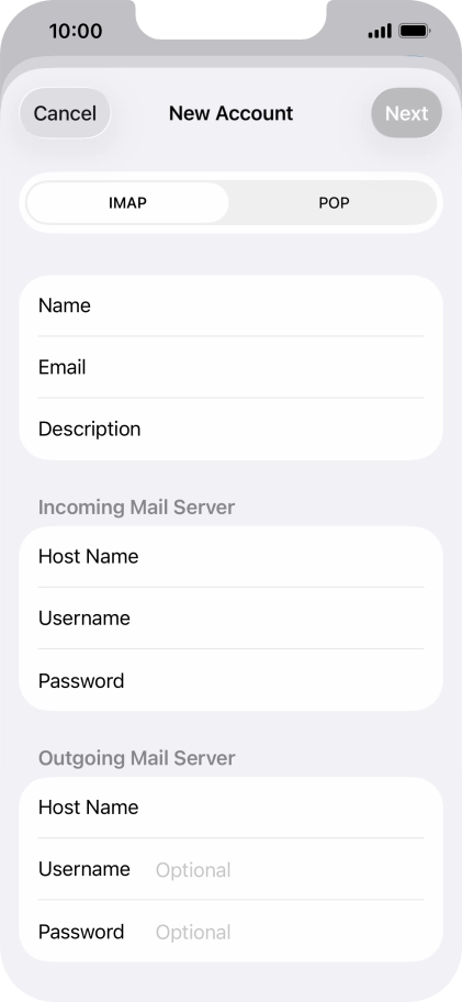 Press Username and key in the username for your email account.