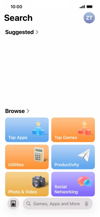 Press the search field and key in the name or subject of the required app.