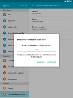 Introduce un código PIN de cuatro cifras y pulsa CONTINUAR.