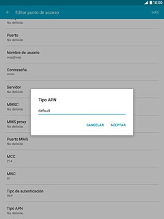 Introduce default y pulsa ACEPTAR.