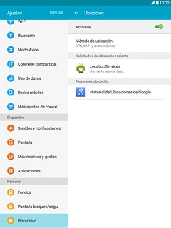 Si activas la función:Pulsa Método de ubicación.Continúa en el paso 3.Si desactivas la función:Continúa en el paso 4.