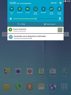 Desliza el dedo hacia abajo por la pantalla desde la parte superior de la tablet.Pulsa Conectado como dispositivo multimedia.
