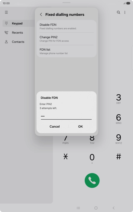 Key in your PIN2 and press OK.