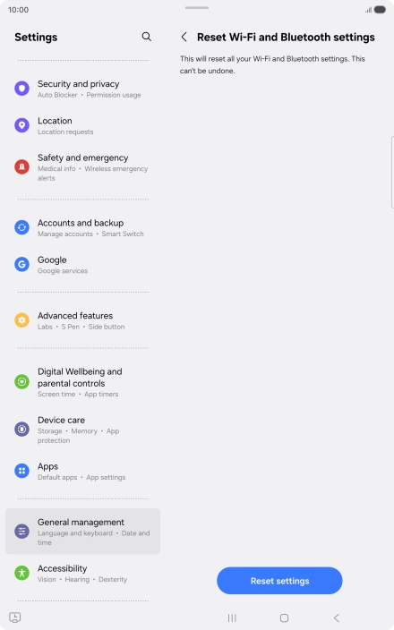 Press Reset settings.