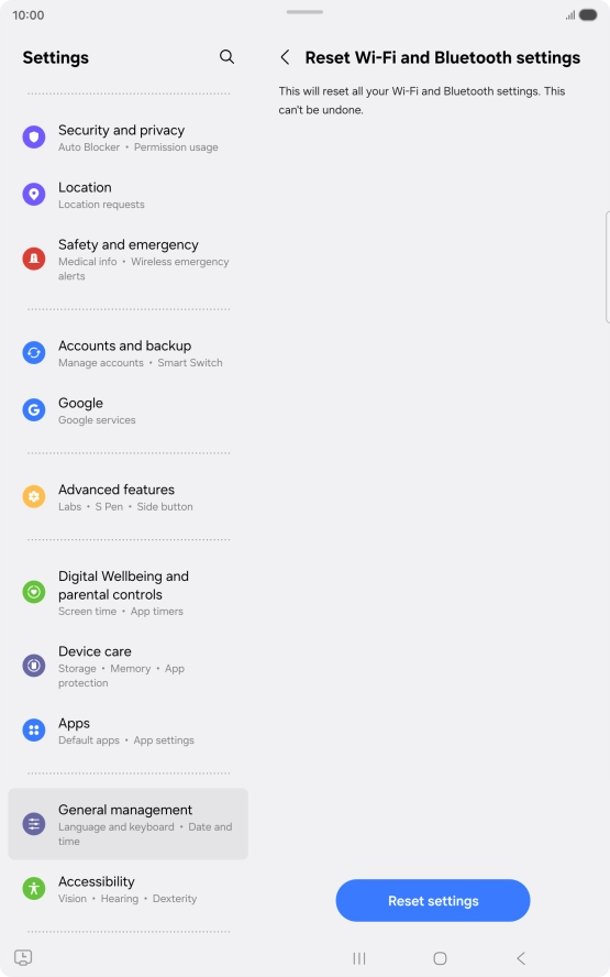 Press Reset settings.