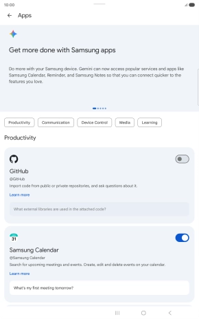 Press the indicator next to the required extension to turn on the function.