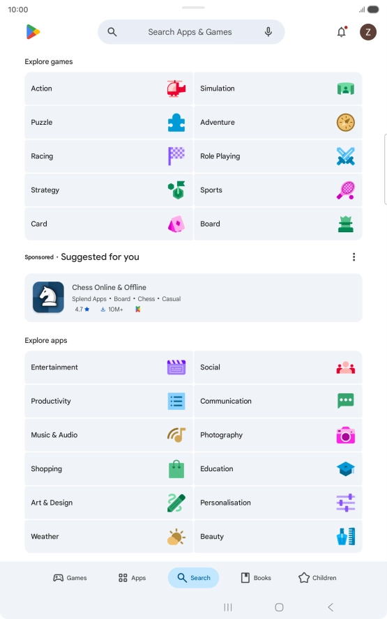 Press the search field.