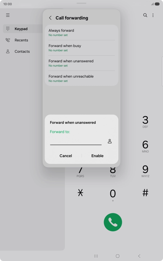 Key in (prefix) 5 (your phone number) and press Enable.