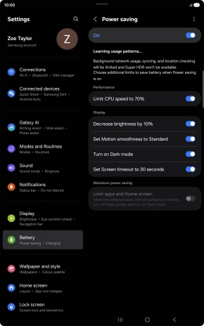 Press the indicators next to the required settings to turn the functions on or off.