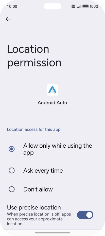 Press the required setting.