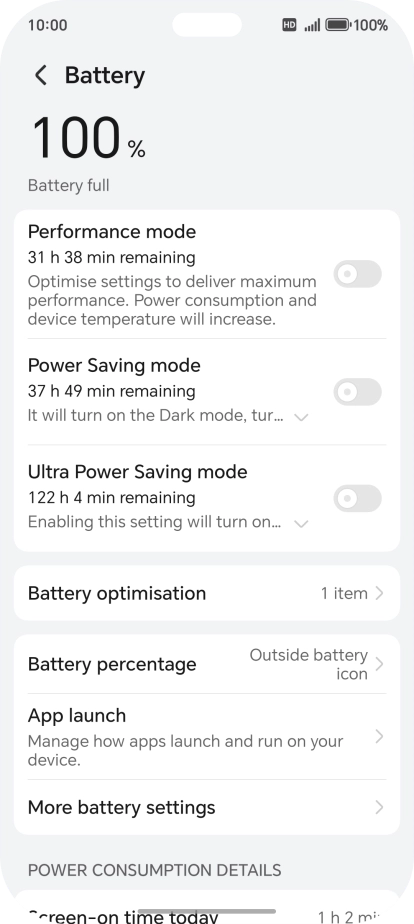 Press More battery settings.