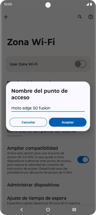 Introduce el nombre deseado de la conexión wifi y pulsa Aceptar.