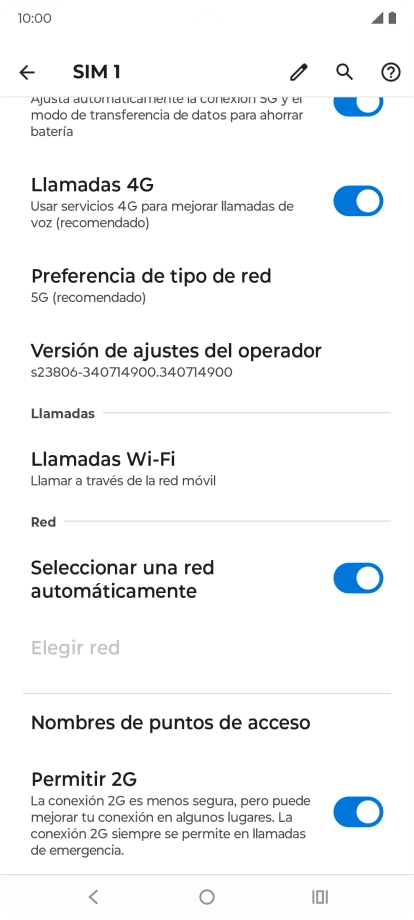 Pulsa Preferencia de tipo de red.