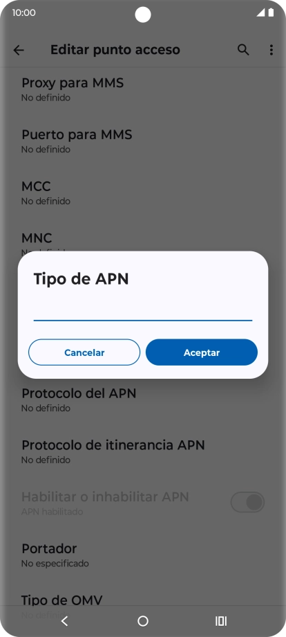 Introduce default y pulsa Aceptar.