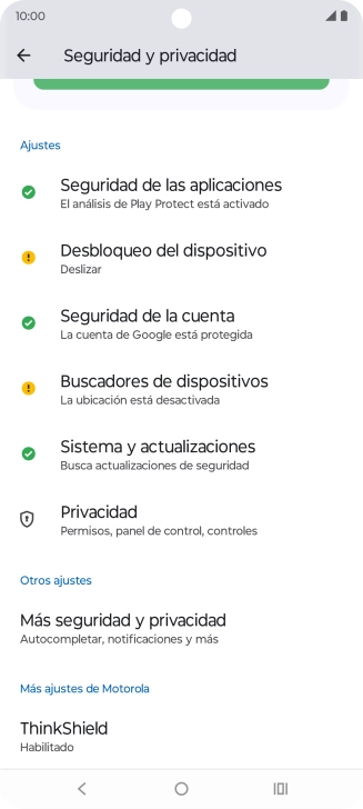 Pulsa Más seguridad y privacidad.