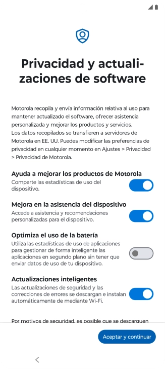 Pulsa el indicador junto a los ajustes deseados para seleccionarlos.