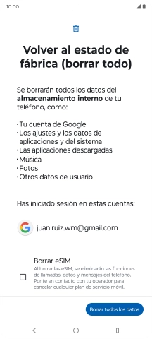 Pulsa Borrar todos los datos.