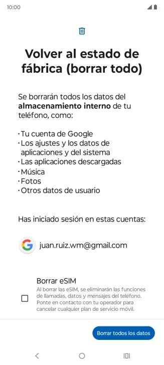 Pulsa Borrar todos los datos.