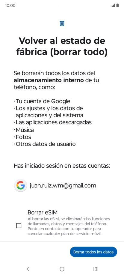 Pulsa Borrar todos los datos.